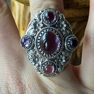 Rose de France Amethyst Sterling Silver Cocktail Ring Size 6